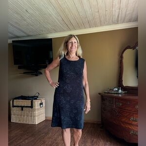 Chicos Private edition Black sleeveless dress with design. Made in the  USA